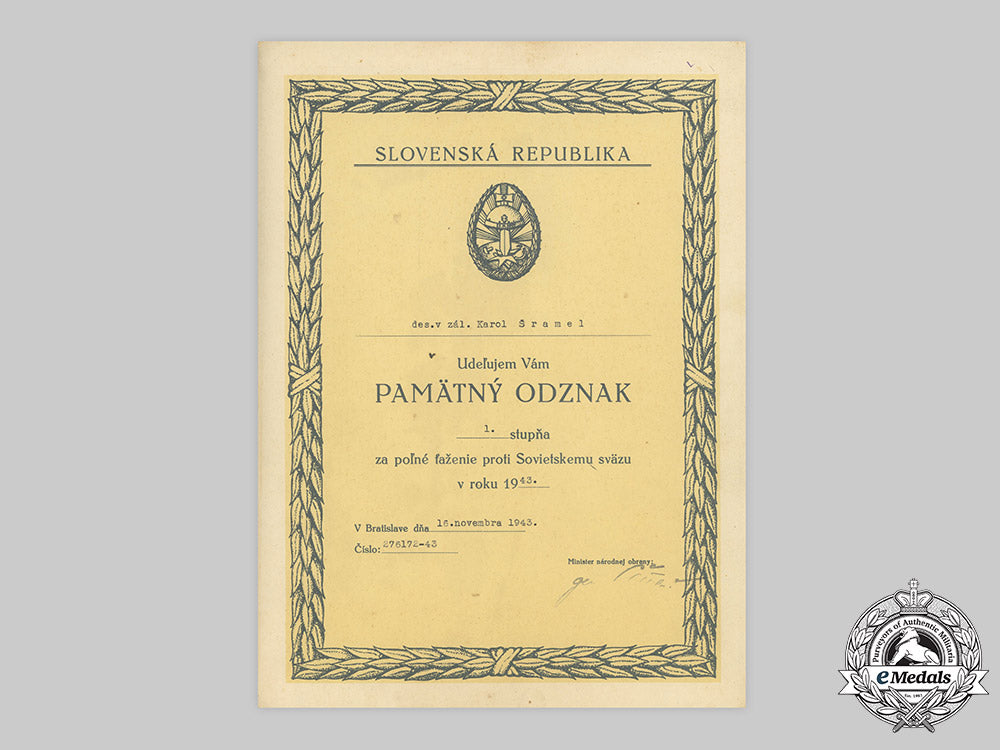 slovakia,_i_republic._a_group_of_four_awards_with_documents_attributed_to_karol_sramel_c2020_144emd_194
