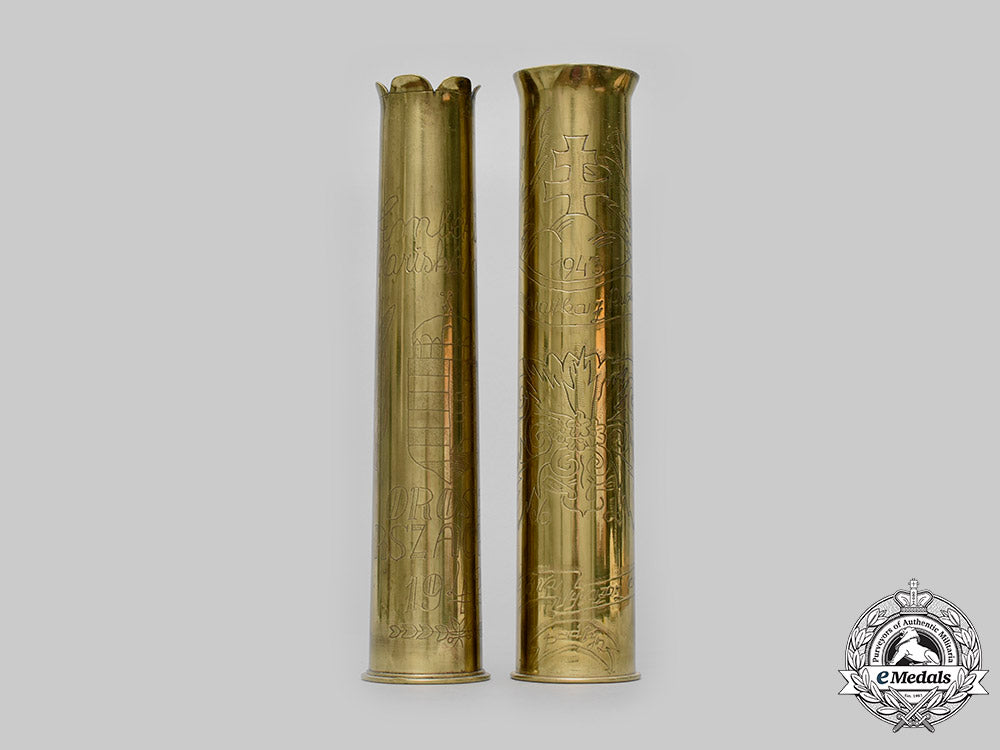 hungary,_kingdom_and_slovakia,_i_republic._a_pair_of_russian_front_trench_art_brass_shells_c2020_232_mnc2686_1