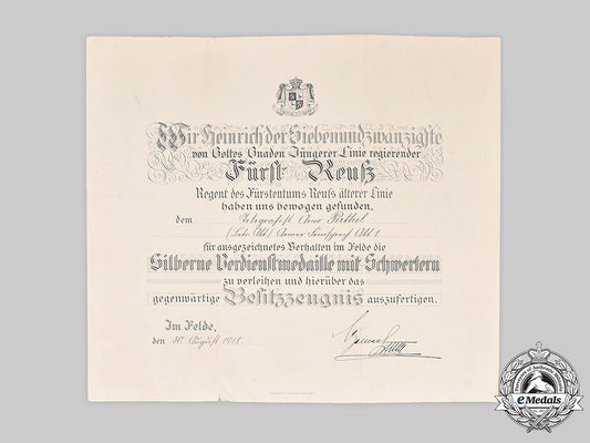 reuß,_principality._a_silver_merit_medal_with_swords_award_document_to_army_telegrapher_perthel,1918_c2020_237_mnc7102