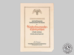 Germany, Third Reich. A Fire Brigade Honour Badge II Class Award Certificate, 1937