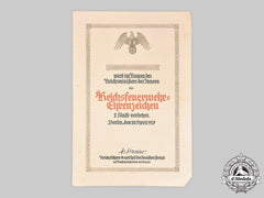 Germany, Third Reich. A Fire Brigade Honour Badge Ii Class Award Certificate, 1937