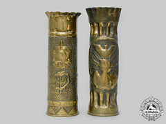 Slovakia, I Republic. A Pair Of Commemorative Trench Art Brass Shells