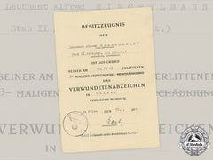 Germany, Heer. A Silver Grade Wound Badge Award Document To Leutnant Alfred Riechelmann, Anti-Partisan Unit
