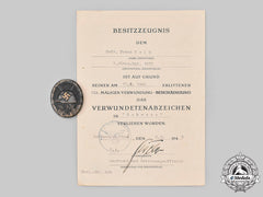 Germany, Heer. A Black Grade Wound Badge, With Award Document, To Gefreiter Franz Held