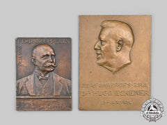 Germany, Weimar Republic. Two Zeppelin Themed Commemorative Plaques