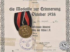 Germany, Wehrmacht. A Sudetenland Medal, With Award Document, To Bruno Grenz