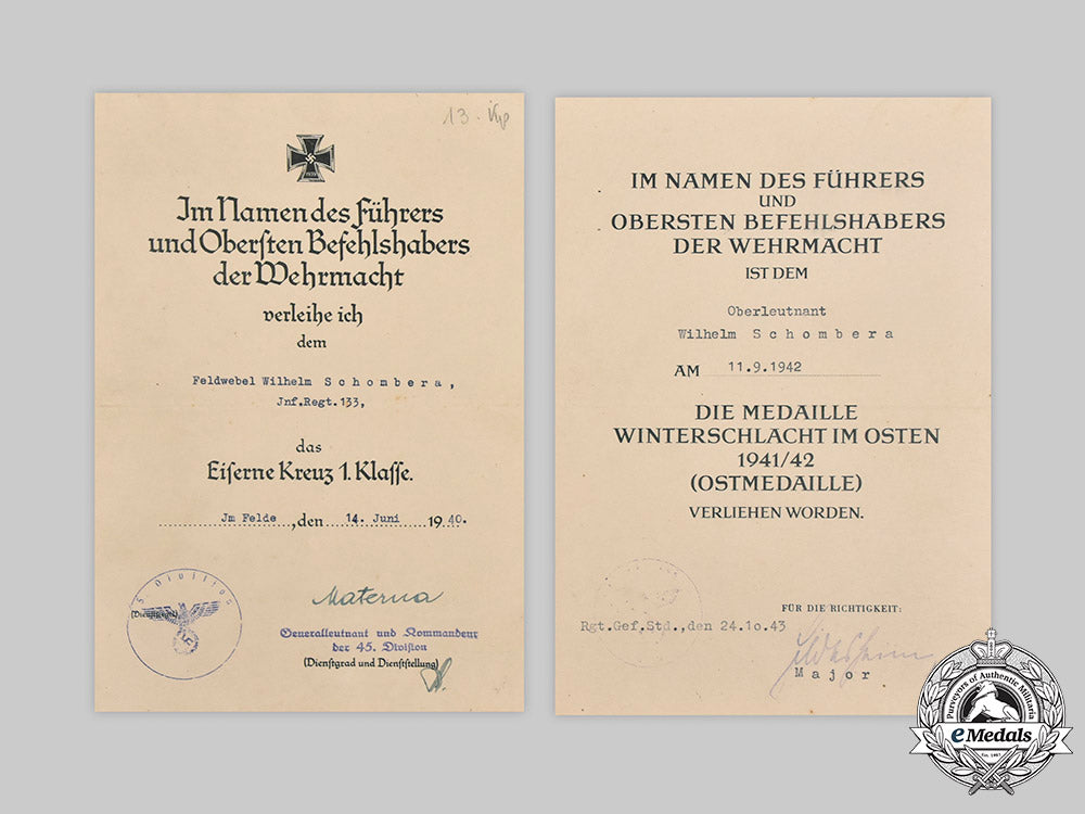 germany,_heer._a_lot_of_award_documents&_correspondence_to_wilhelm_schombera,_infanterie-_regiment133_c2020_729_mnc1285