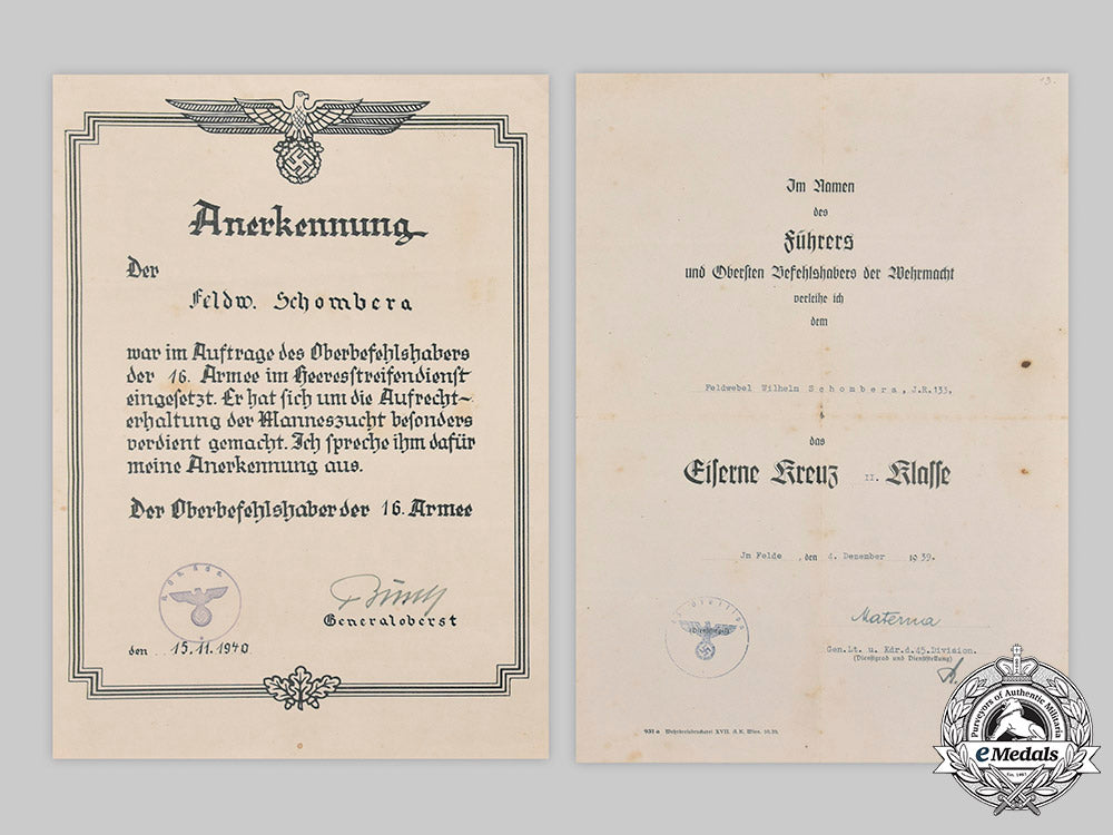 germany,_heer._a_lot_of_award_documents&_correspondence_to_wilhelm_schombera,_infanterie-_regiment133_c2020_732_mnc1291