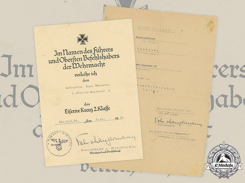 germany,_heer._two_award_certificates_to_panzer_gefreiter_vonbrunn,1941_c2020_815emd_134