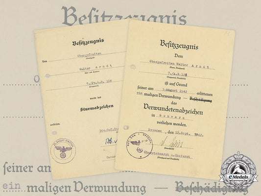 germany,_heer._two_award_documents_to_panzer_artillery_obergefreiter_arndt,1942_c2020_817emd_136_1