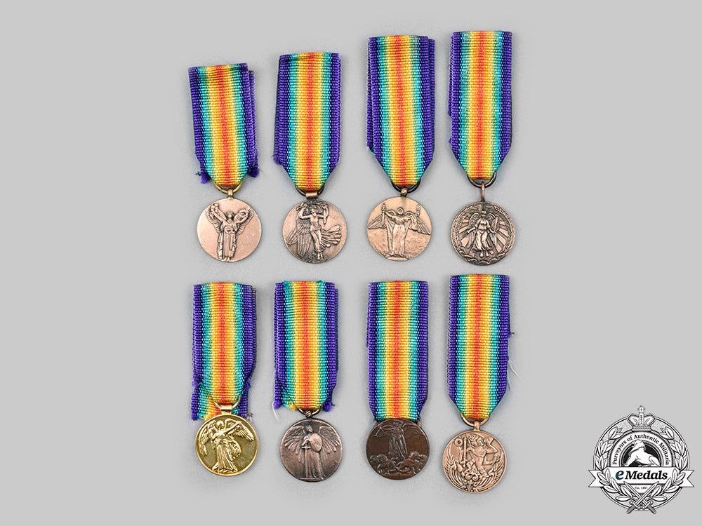 Mini Medals International. A Lot Of Eight First War Replica Miniature Victory Meda ...