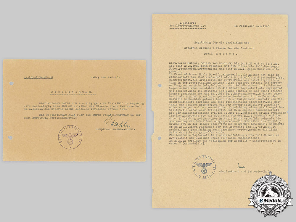 germany,_heer._two_documents_to_artillery_oberleutnant_hutner(_ek1)_c2020_911emd_153_1