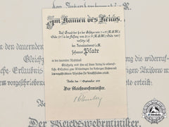 Germany, Third Reich. An Award Document With Werner Von Blomberg Signature