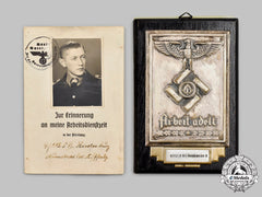 Germany, Rad. A Reich Labour Service Commemorative Plaque And Booklet To Georg Hilpert