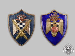 Spain, Facist State. Two Franquist Students League Of The Falange Badges