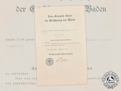 Germany, Imperial. A Baden War Merit Cross Award Document, C.1916