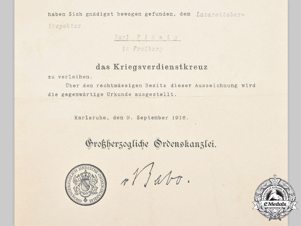 germany,_imperial._a_baden_war_merit_cross_award_document,_c.1916_c2021_701_mnc2032_1