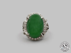 Jewellery. A Jade & Diamond Ring In White Gold