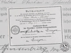 Germany, Weimar Republic. A Kyffhäuser League War Medal Certificate To Walter Sturhan