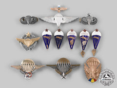 France, Romania, Russia, Saudi Arabia, United States. A Lot Of Thirteen Parachutist Badges
