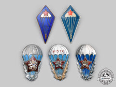 Czechoslovakia, Socialist Republic. A Lot Of Five Parachutist Badges C. 1960S-1980S