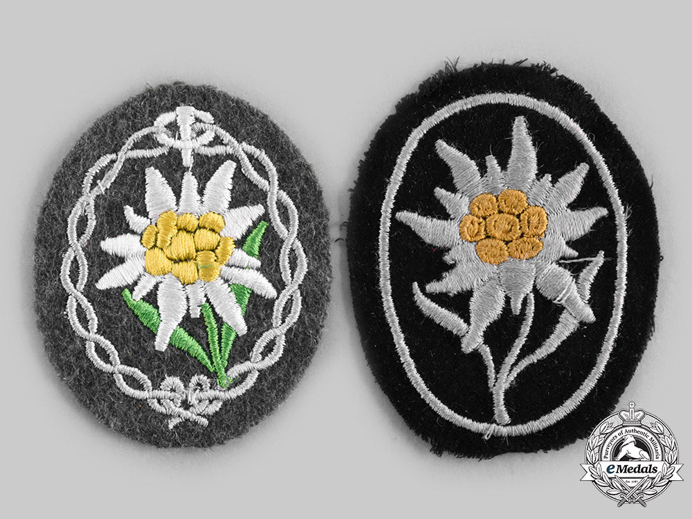 germany,_wehrmacht._a_pair_of_edelweiss_sleeve_insignia,_heer_and_ss_c20374_emd3547_1