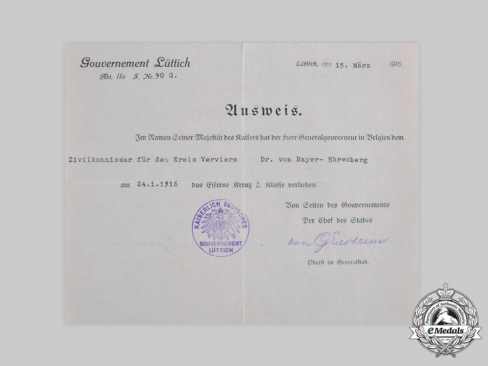 germany,_imperial._a1914_iron_cross,_ii_class_with_document_to_dr._von_bayer-_ehrenberg_c20583_emd5140