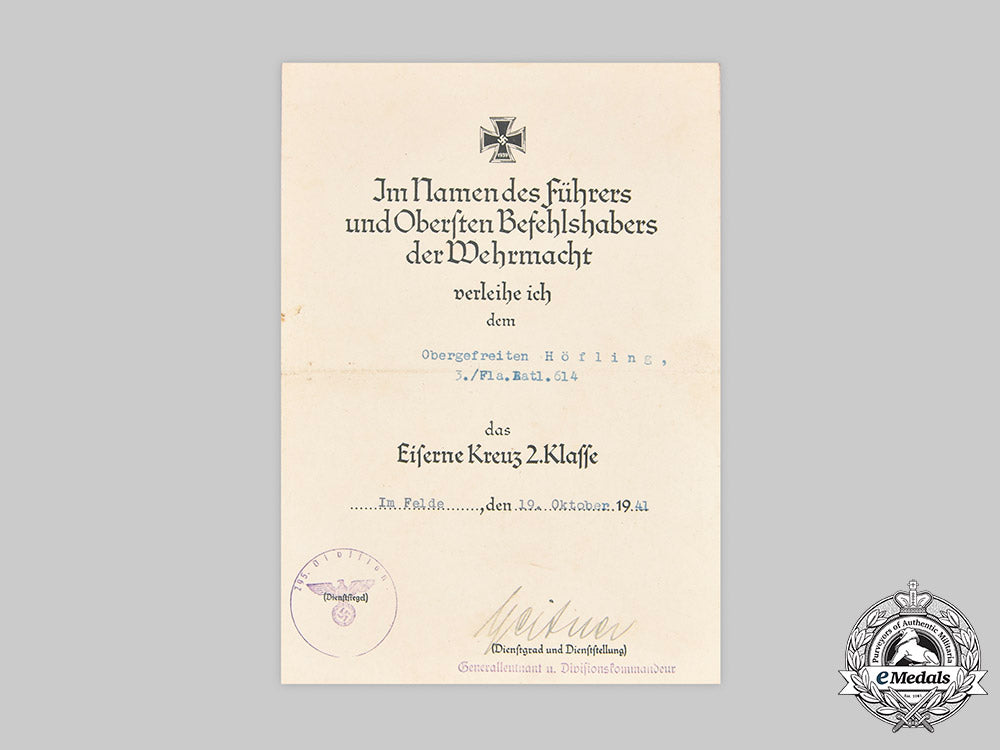 germany,_heer._the_award_documents_to_anti-_aircraft_nco_höfling(_ek1)_c20614_mnc6023
