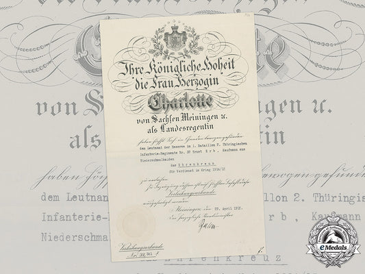 saxe-_meiningen,_duchy._a_first_war_honour_cross_document_to_leutnant_ernst_erb,1915_c20635m182_2245--copy-_2_