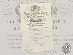Saxe-Meiningen, Duchy. A First War Honour Cross Document To Leutnant Ernst Erb, 1915