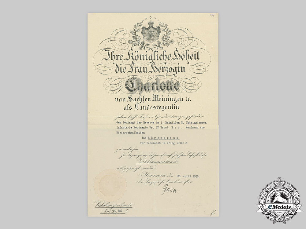 saxe-_meiningen,_duchy._a_first_war_honour_cross_document_to_leutnant_ernst_erb,1915_c20636m182_2245--copy
