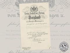 Saxe-Meiningen, Duchy. An Honour Cross For War Merit Document To Leutnant Kurt Seifert, 1917