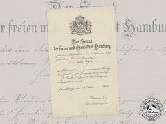 Germany, Imperial. A Hamburg Hanseatic Cross Document To Feldwebelleutnant Walter Vogler, 1918