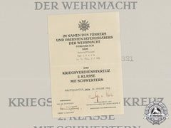 Germany, Heer. A War Merit Cross 2Nd Class With Swords Certificate To Nco Rösch