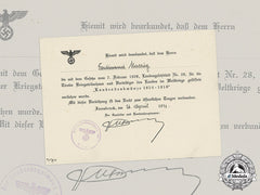 Germany, Third Reich. A Defending Of Tyrol 1914-1918 Medal Certificate To Ferdinand Matzig, 1939