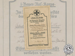 Germany, Imperial. A Preliminary Iron Cross Ii Class Certificate To Bavarian Gefreiter Georg Müller, 1916