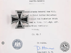 Germany, Imperial. A 1914 Iron Cross I Class With Award Document To Musketeer Erich Liebig
