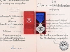 Germany, Third Reich. A Civil Service 25-Year Faithful Service Cross, With Case, By Wächtler & Lange With Documents To Justice Inspector Karl Kreutzfeldt