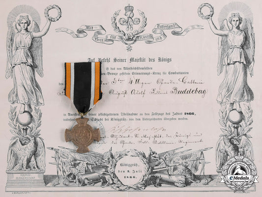germany,_imperial._a_königgrätz_cross_and_award_certificate_to_gefreiter_buddeberg,1866_c20782_emd4096_1