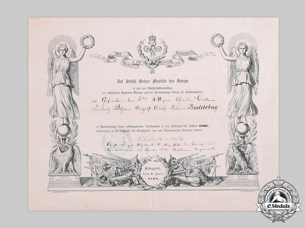 germany,_imperial._a_königgrätz_cross_and_award_certificate_to_gefreiter_buddeberg,1866_c20787_emd4100_1