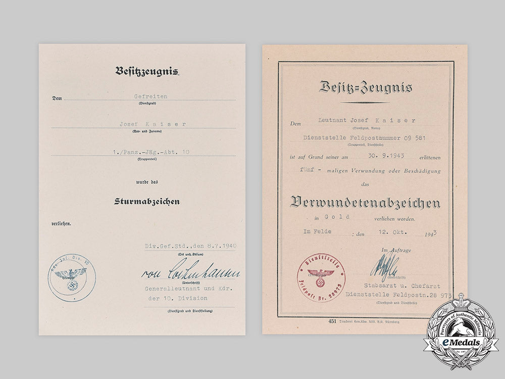 germany,_heer._a_lot_of_award_documents_to_leutnant_josef_kaiser,_tank_hunter_unit_c20915_mnc9888_1