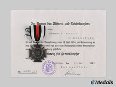 Germany, Third Reich. An Honour Cross Of The World War 1914/1918, With Award Document To Johannes Sievers, C. 1935