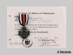 Germany, Third Reich. An Honour Cross Of The World War 1914/1918, With Award Document To Heinrich Vanselow, C. 1935
