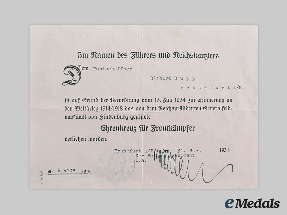 germany,_third_reich._a_group_of_documents_and_honour_cross_of_the_world_war1914/1918_to_richard_rupp,_c.1936_c20_00608
