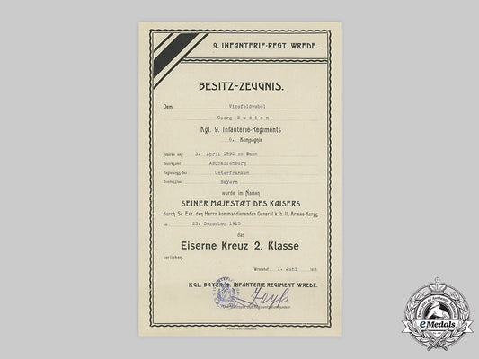 germany,_imperial._a1914_iron_cross_ii_class_award_document_to_vizefeldwebel_georg_budion_c20_01067