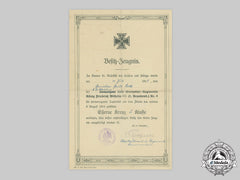 Germany, Imperial. A 1914 Iron Cross Ii Class Document To Grenadier Paul Orth