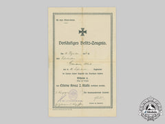 Germany, Imperial. A 1914 Iron Cross Ii Class Document To Private Albert Grondner