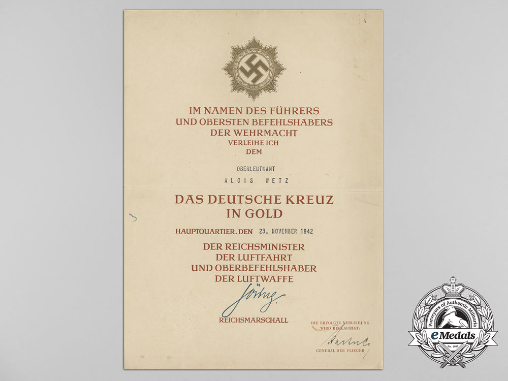 a1942_german_cross_in_gold_award_document_to_oberleutnant_alois_wetz_c_0934