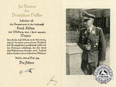 An Official 1939 Luftwaffe Promotion Document To Major Ernst Kühne Signed By Göring