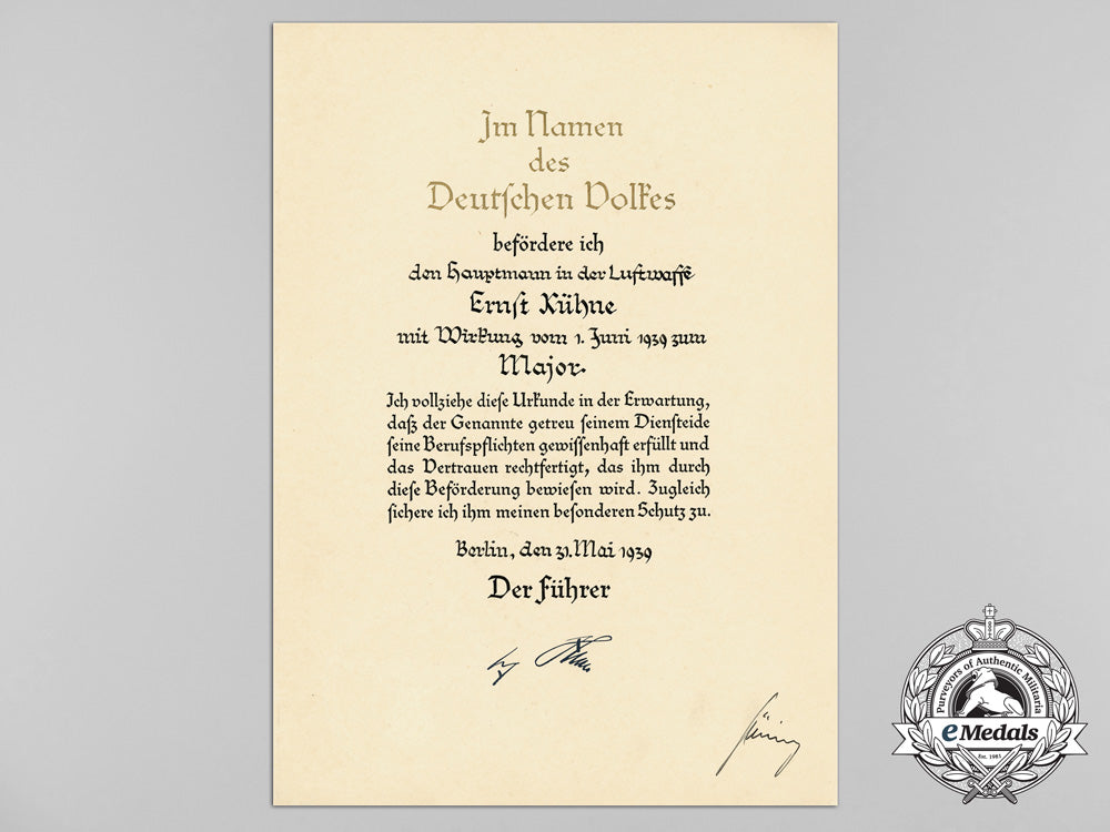 an_official1939_luftwaffe_promotion_document_to_major_ernst_kühne_signed_by_göring_c_1350_1_1_1_1